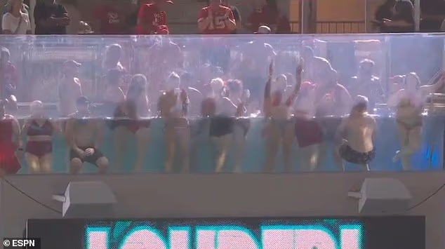 Awkward moment Manningcast Chiefs coverage cuts to bikini-clad women, leaving guest Glen Powell stunned