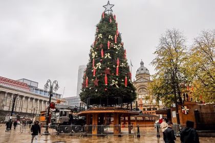 Giant 65ft Christmas tree sparks outrage after it springs up in city centre in October