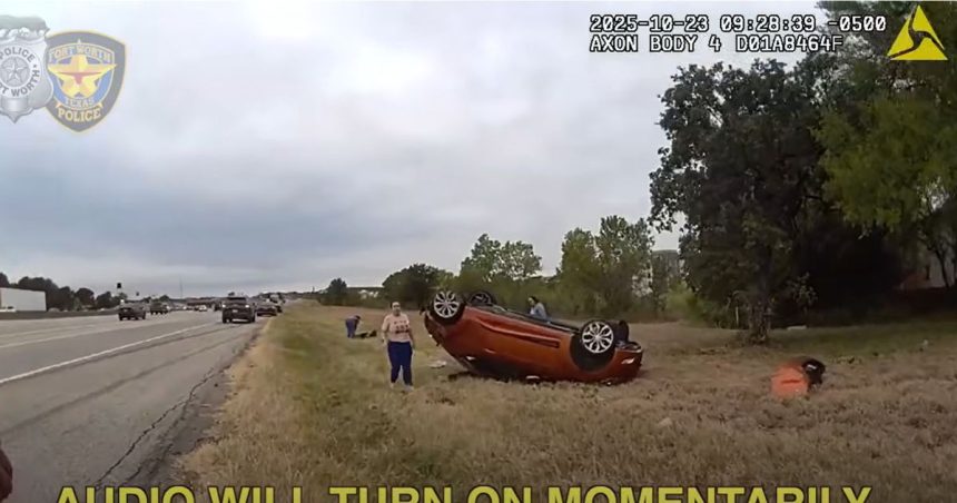 Baby trapped under overturned car after crash as video shows heart-wrenching rescue