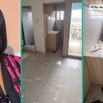 Lady Who Went House Hunting in Yaba Displays Apartment Agent Showed Her, Kitchen Size Generates Buzz