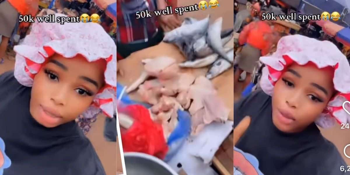 Lady storms market with 50K admirer sent for ‘hookup’ transport, buys chicken, cooks stew