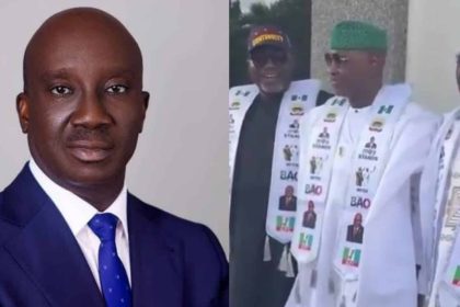 Edo Governor Okpebholo shows up with his hypeman at APC meeting in Ekiti