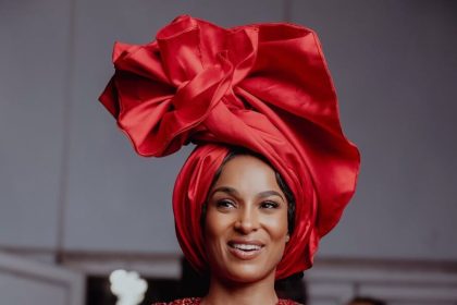 Ciara Walks for Fruché in a Bold Red Gown at Lagos Fashion Week