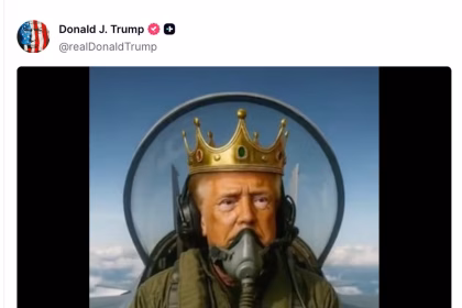 Trump posts AI video of himself flying KING TRUMP jet and bombing protesters with brown liquid