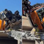 Tow Truck Driver Rescued After Crash Leaves Him Dangling Off Overpass