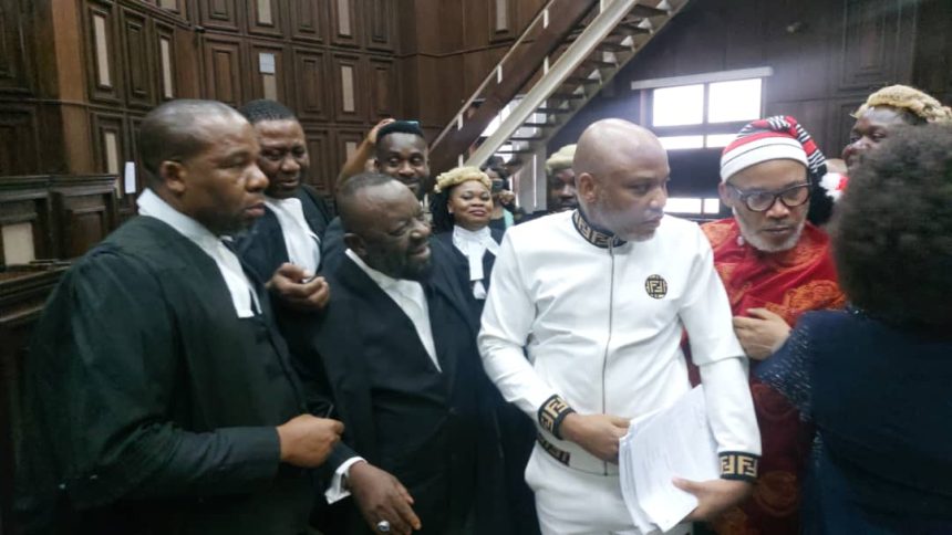Kanu, legal team hold private meeting in courtroom ahead of defence opening