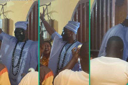 Drama as Groom Covers Face With Mask As He Arrives At Wedding Venue, Many React: “Is He Wanted?”