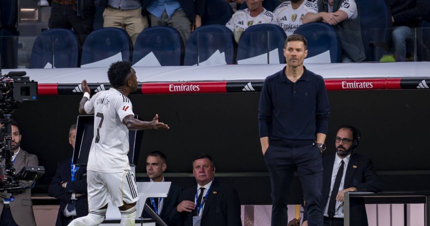 Vinicius accused of deliberately snubbing Xabi Alonso in apology to club after touchline tensions