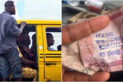 Man who received ₦200 change from conductor shares strange message he saw on note