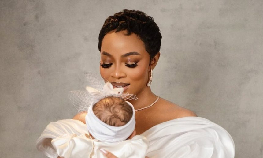 Too Cute! Toke Makinwa & Daughter Yakira Match in White for Dedication