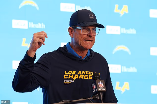 Chargers coach Jim Harbaugh finally speaks out on Michigan replacement Sherrone Moore’s arrest and firing