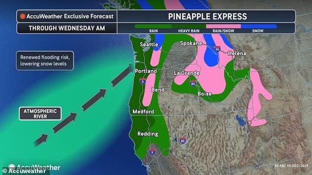 Brutal Pineapple Express to pummel three US states with up to a foot of rain TODAY