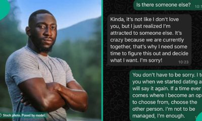 Check out man's mature reply to girlfriend after she confessed having feelings for someone else