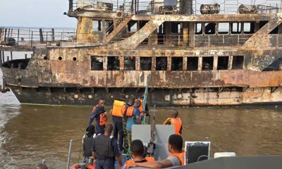 Navy rescues 20 crew members from burning vessel