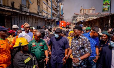 Gov Sanwo-Olu visits scene of Balogun market fire incident