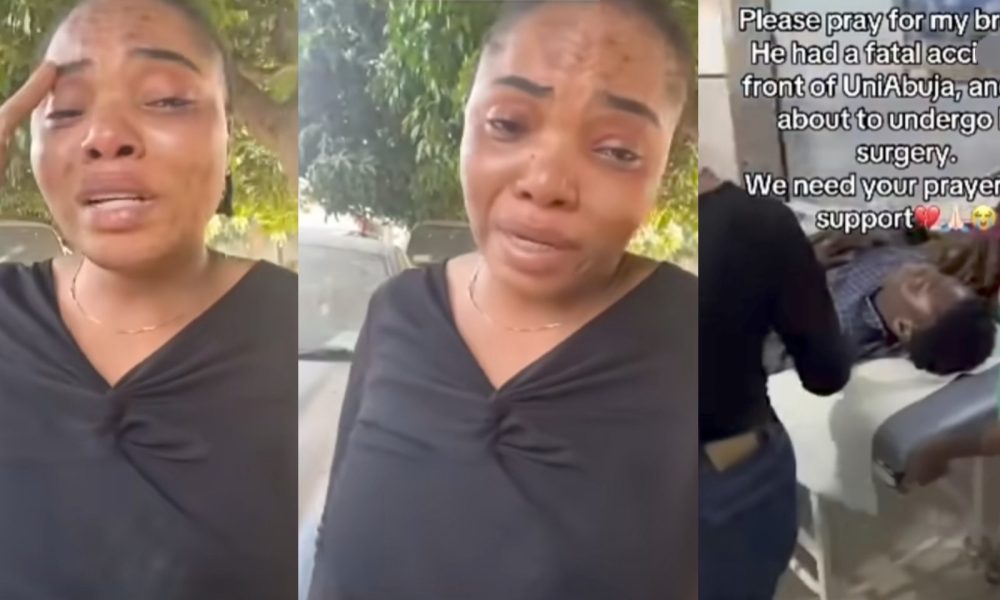 Lady cries out after brother’s accident on his way to write early morning test, faces possible amputation