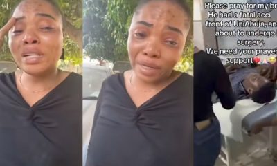 Lady cries out after brother’s accident on his way to write early morning test, faces possible amputation