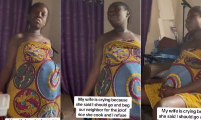 Pregnant wife bursts into tears as husband refuses to go beg neighbour Jollof rice