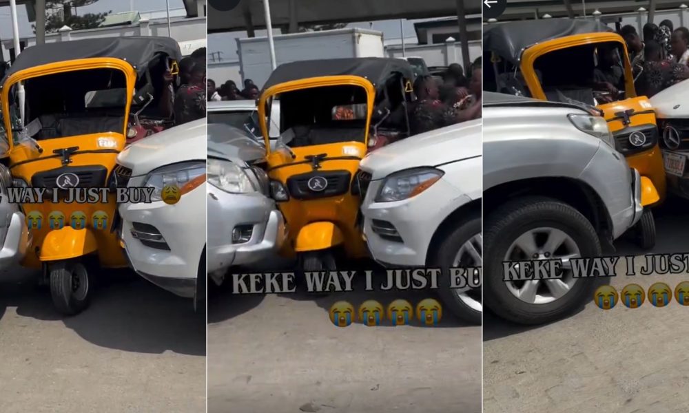 “Kasala left and right” – Chaos as keke gets bashed between two cars