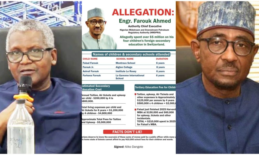 Dangote releases details, exposes M Swiss school spending by NMDPRA CEO Farouk