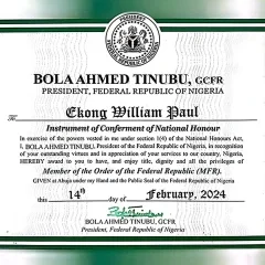 OFFICIAL: Troost-Ekong Receives MFR National Honour from President Tinubu