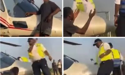 Officer Caught On Camera Ass@ulting Young Man For Posing Beside Helicopter That Flew Singer Asake To OAU (Video)